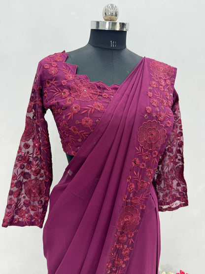 Elegant Faux Georgette Embroidered Lehenga saree Choli Set