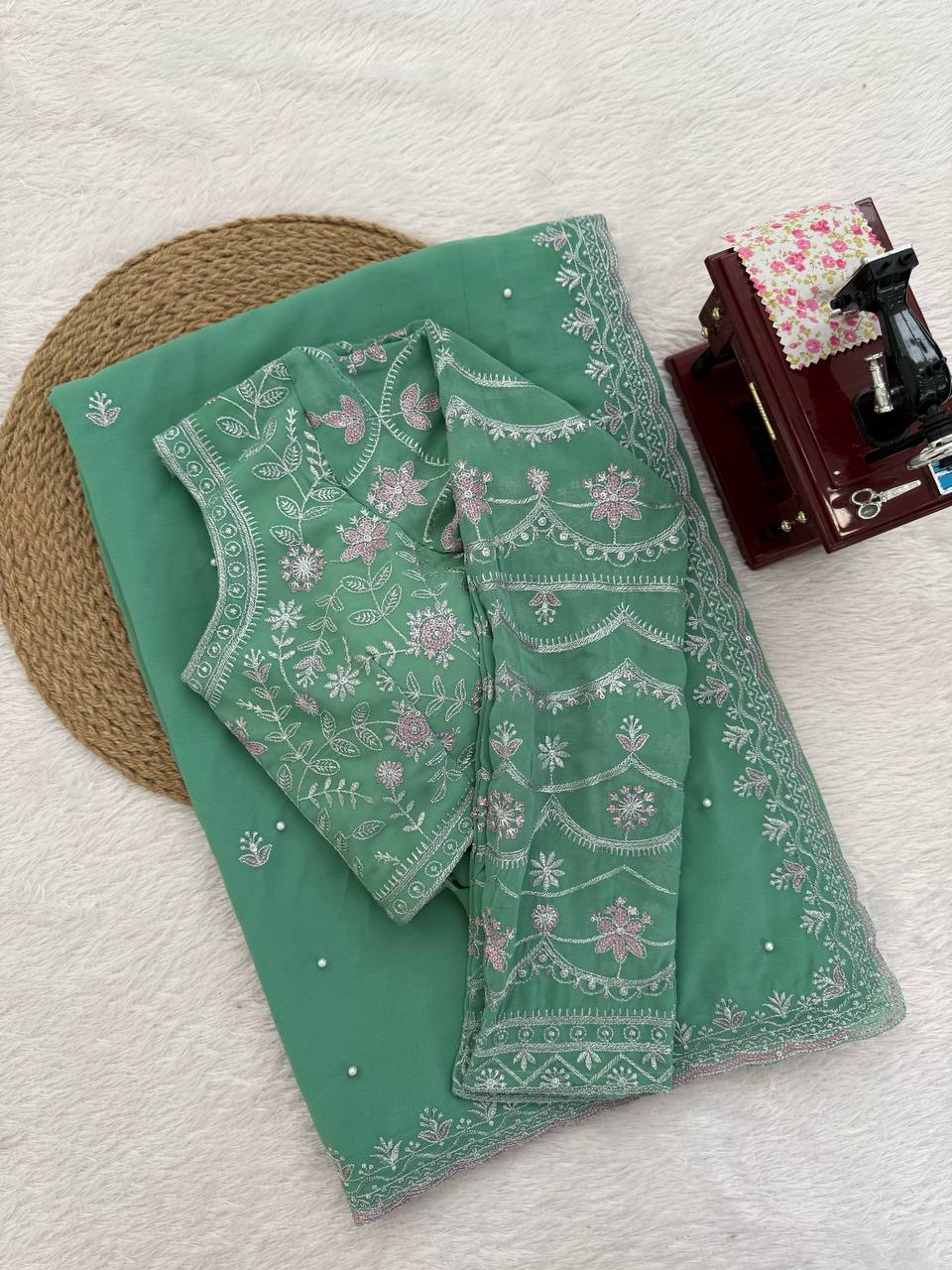 Sea Green Georgette Saree Blouse