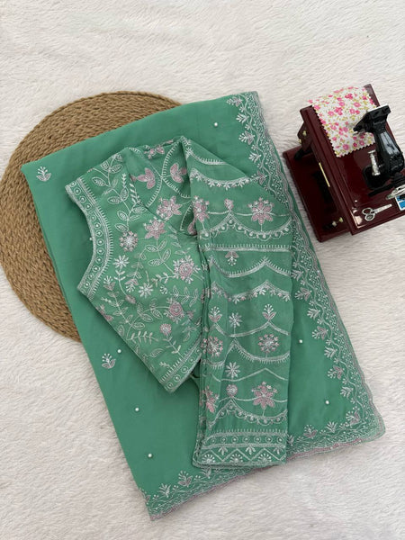 Sea Green Georgette Saree Blouse