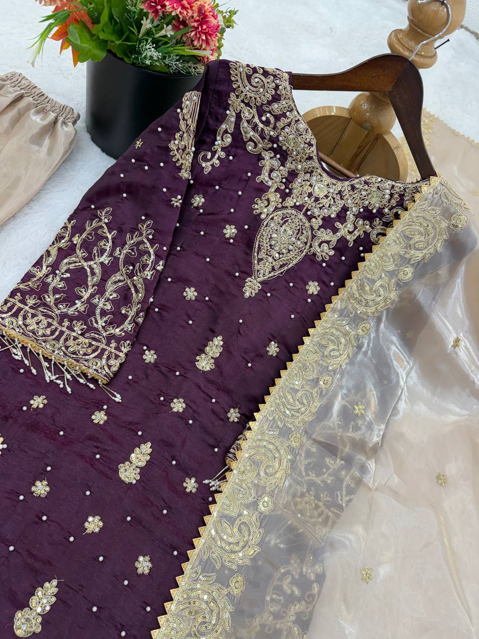 Silk Embroidered Sharara Set