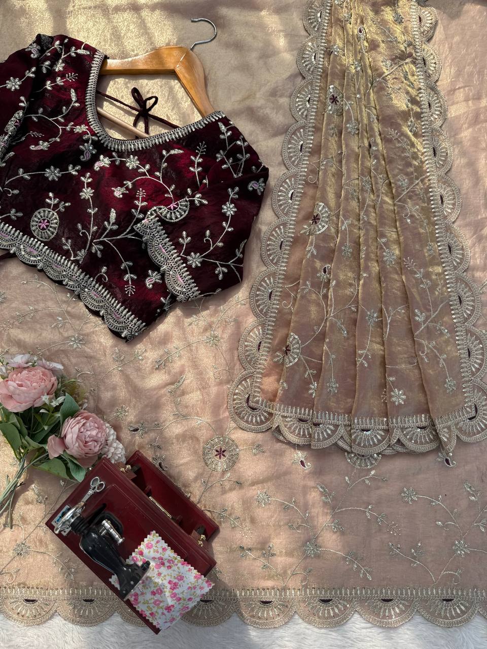 Exquisite Heavy Fendy Silk Saree with Intricate Thread & Sequence Work