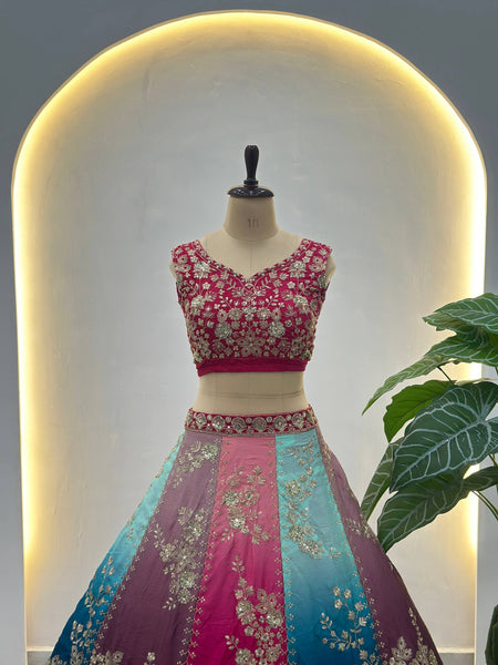Radiant Chinon Silk Embroidered Lehenga Choli Set – Traditional Elegance