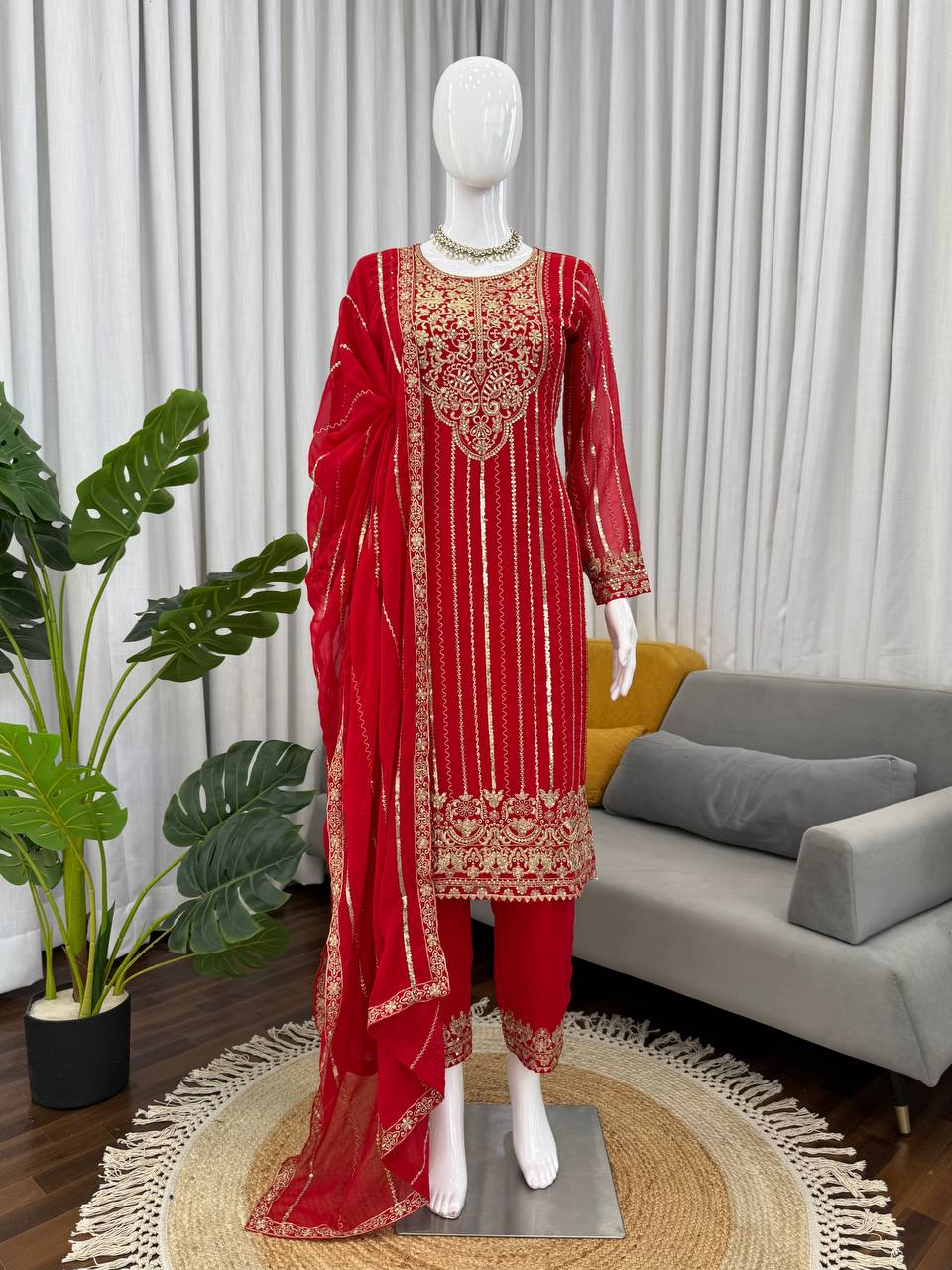 Elegant Faux Georgette Embroidered Suit Set