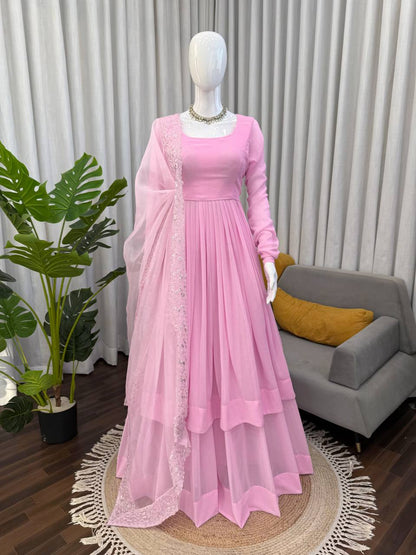 Exquisite Faux Georgette Top &amp; Palazzo Set with Organza Silk Dupatta