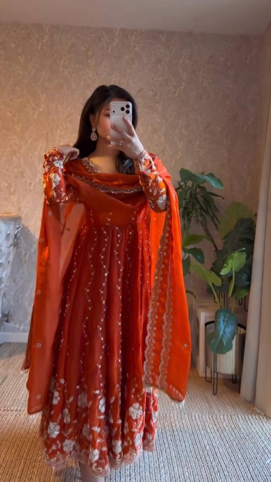 Elegant Fendy Silk Anarkali Set