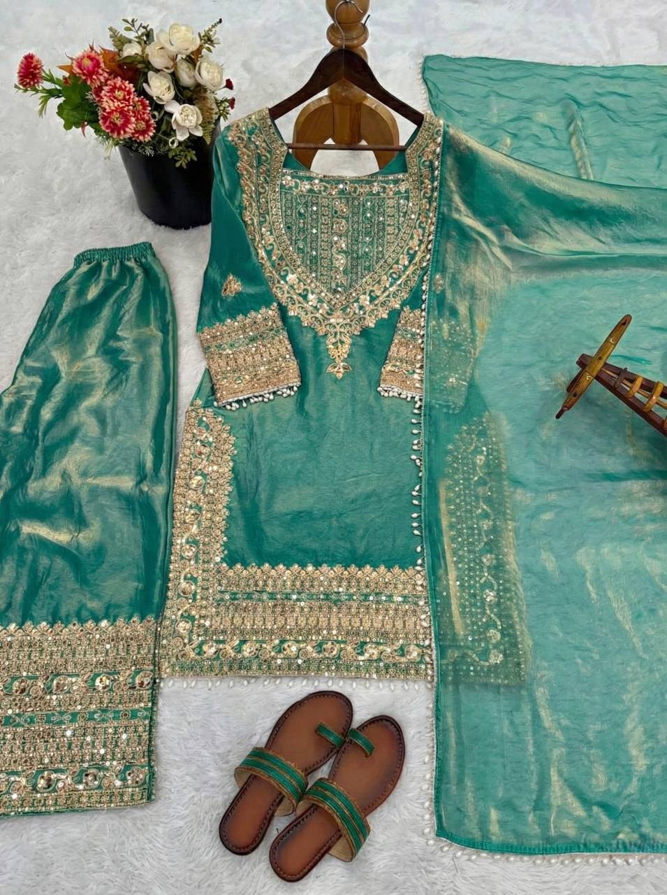 Fendy Silk Embroidered Sharara Set