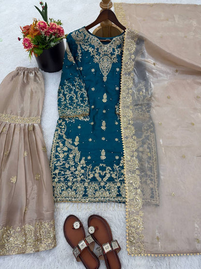 Heavy GMY Silk Embroidered Sharara Suit Set