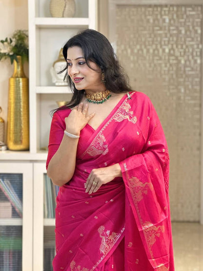 Soft Banarasi Silk Saree | Rich Jacquard Weaving &amp; Golden Zari