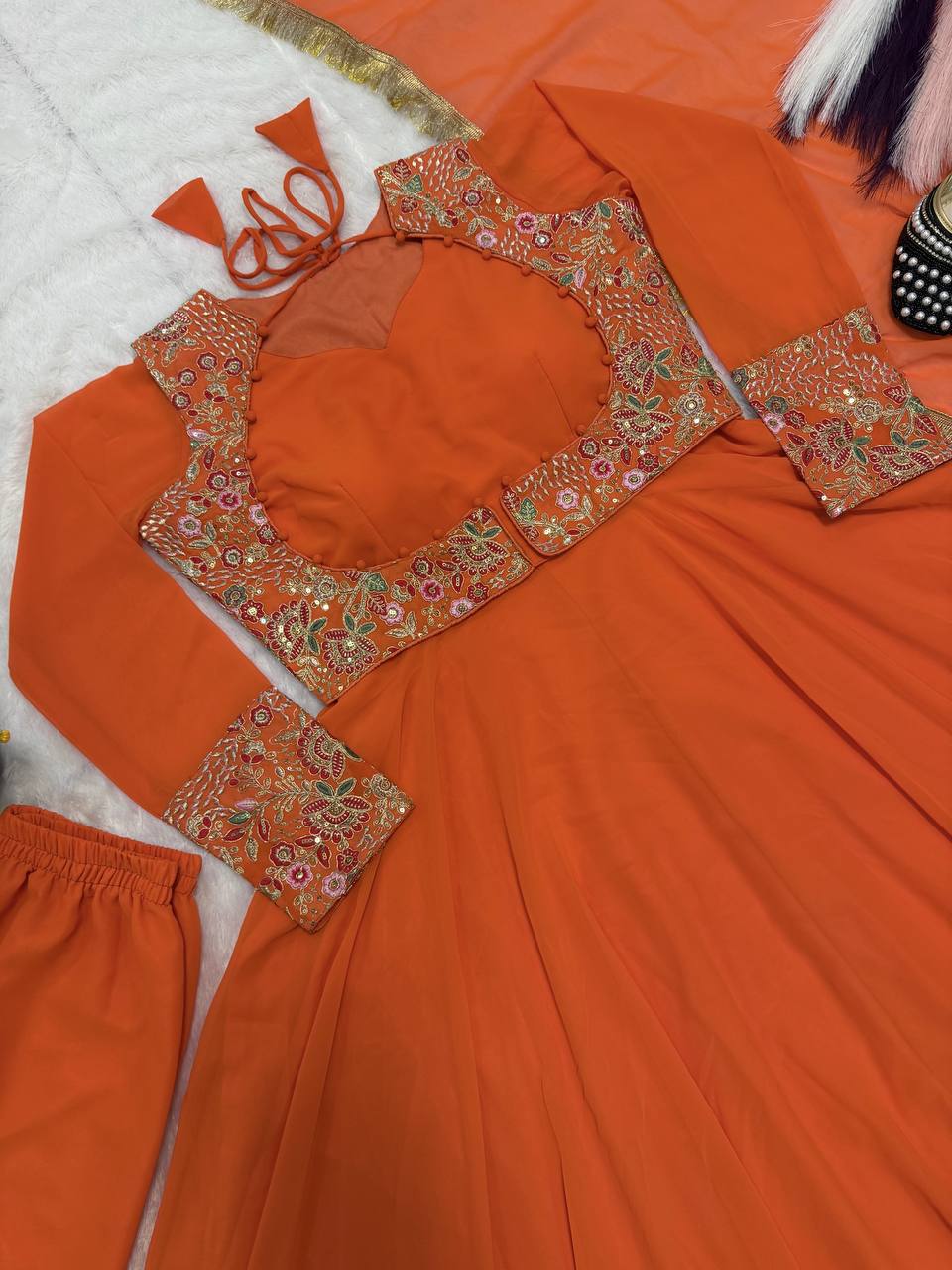 Designer Maxi Anarkali Suit with Embroidered Koti (Jacket)