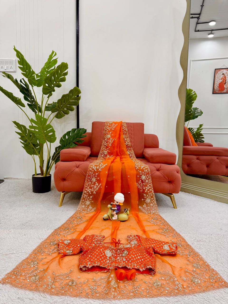Exquisite Heavy Organza Silk Saree with Sequin Embroidery