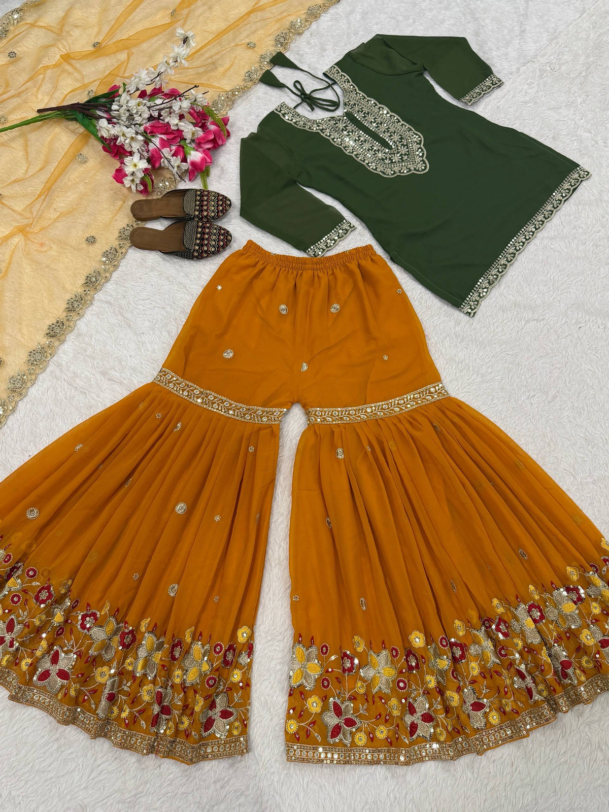 Exquisite Faux Georgette Embroidered Sharara Set