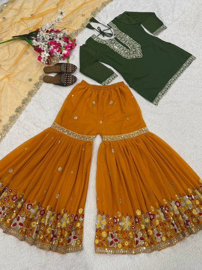 Exquisite Faux Georgette Embroidered Sharara Set