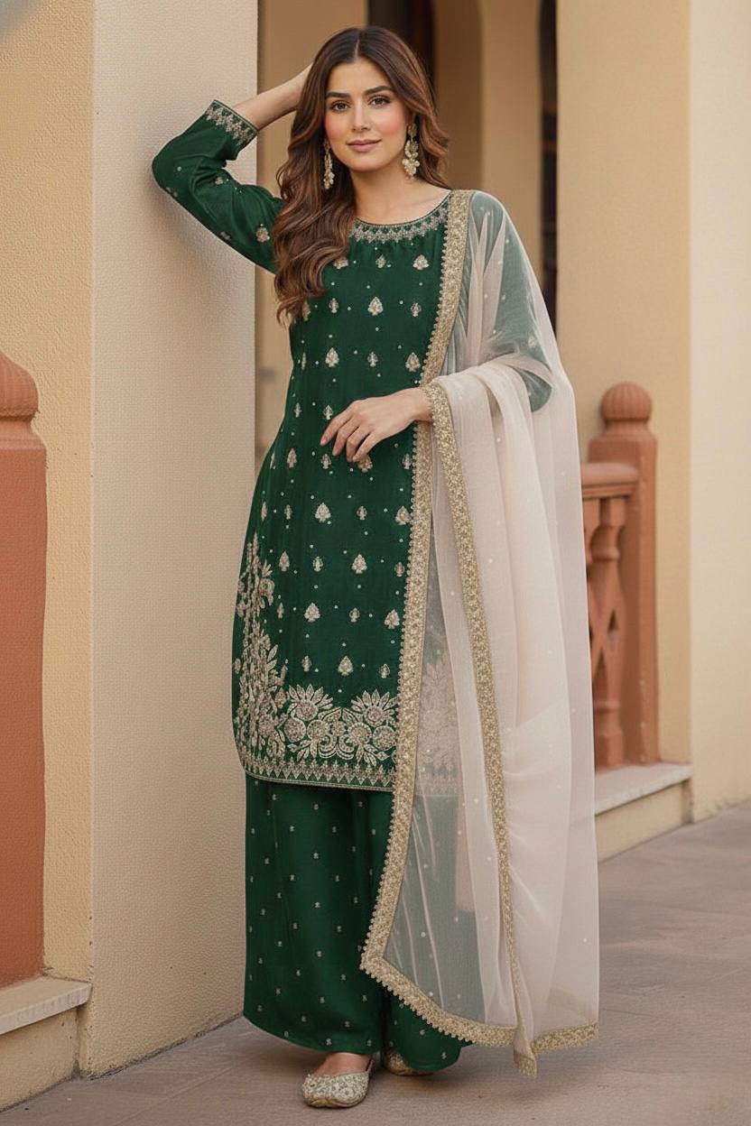 Exquisite GMY Silk Salwar Suit with Handcrafted Details
