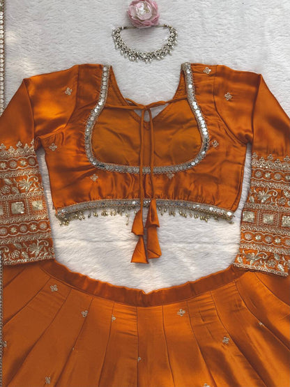 Exquisite Japan Satin Lehenga Choli with Sequence Embroidery