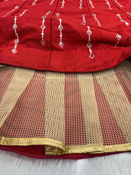 Exquisite Malai Satin Silk Embroidered Lehenga Choli with Real Mirror Work