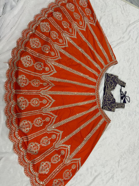 Premium Two-Tone Silk Lehenga Choli with Heavy Embroidery & Sequins Work - Semi-Stitched Ethnic Wear