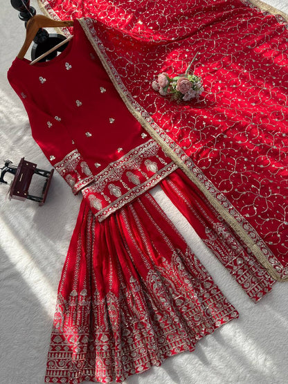 Embroidered Chinon Silk Sharara Set with Sequence Work