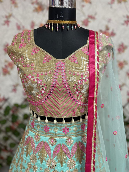 Premium Slub Silk Bridal Lehenga Choli with Intricate Embroidery & Foil Mirror Work