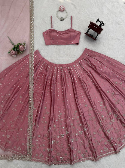 Elegant Japan Satin Lehenga Choli with Coding Dori Sequence Work