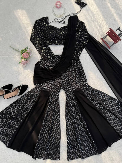 Designer Faux Georgette Sharara Set Heavy Sequence Thread Work