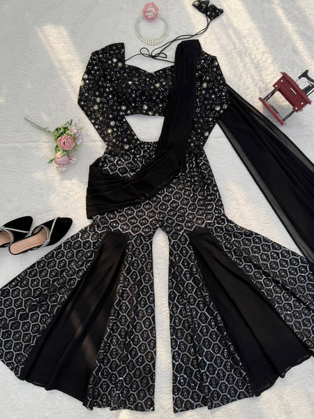 Designer Faux Georgette Sharara Set Heavy Sequence Thread Work