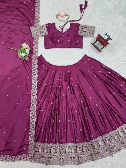 Exquisite Chinon Silk Lehenga Choli with Sequinned Threadwork