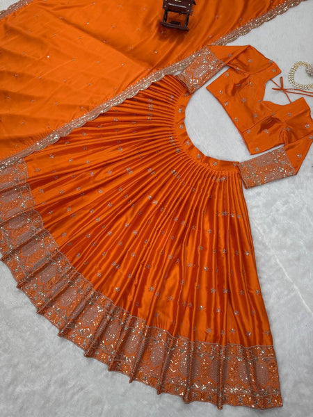 Designer Satin Silk Sequinned Lehenga Choli with Cutwork Dupatta