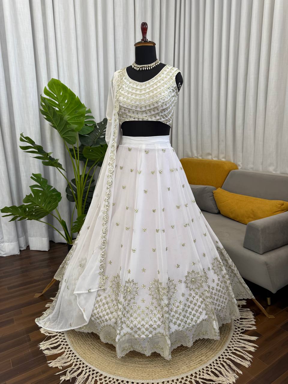 Elegant Faux Georgette Lehenga Choli with Sequence Thread Work