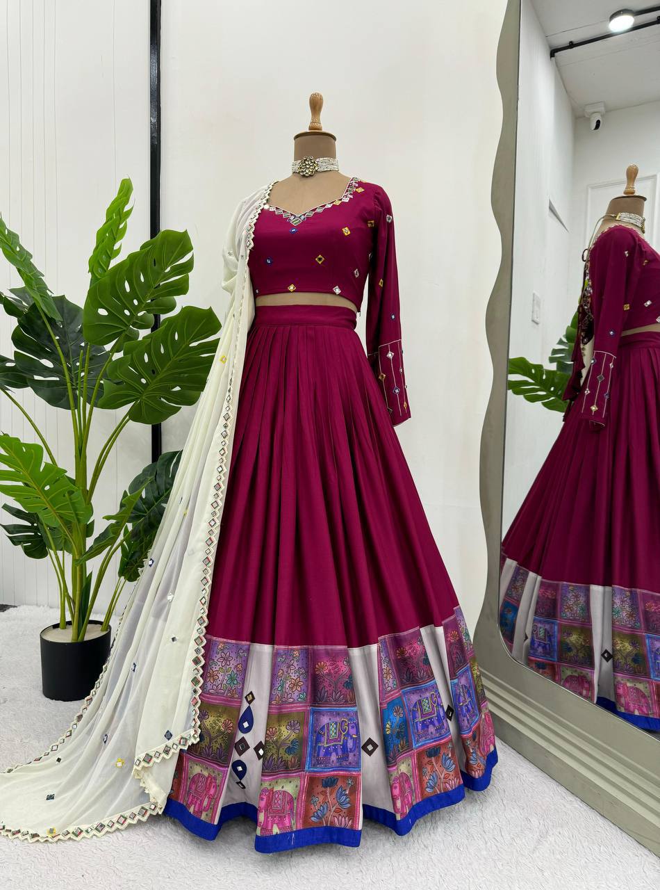 Premium Rayon Digital Print Lehenga Choli with Real Mirror Work