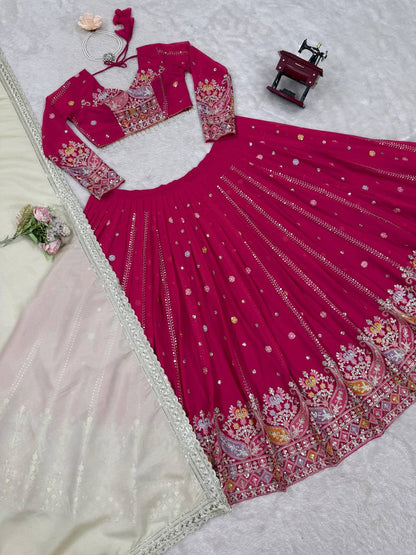 Premium Faux Georgette Lehenga Choli Set with Intricate Embroidery