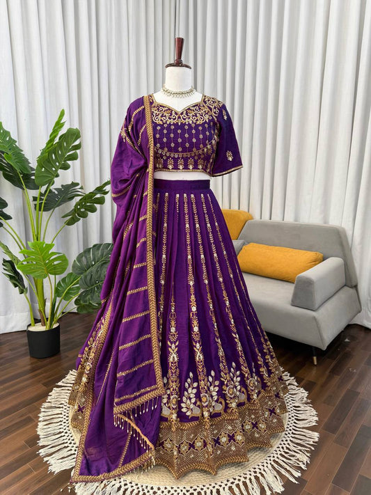 Elegant Vichitra Silk Lehenga Choli with Sequence Embroidery