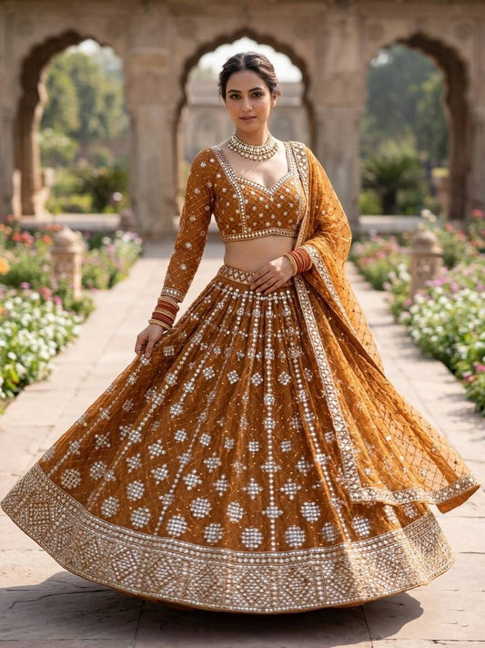 Premium Faux Georgette Real Mirror Work Lehenga Choli