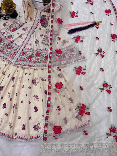Heavy Natural Crepe Silk Peplum Top with Sharara & Dupatta Set