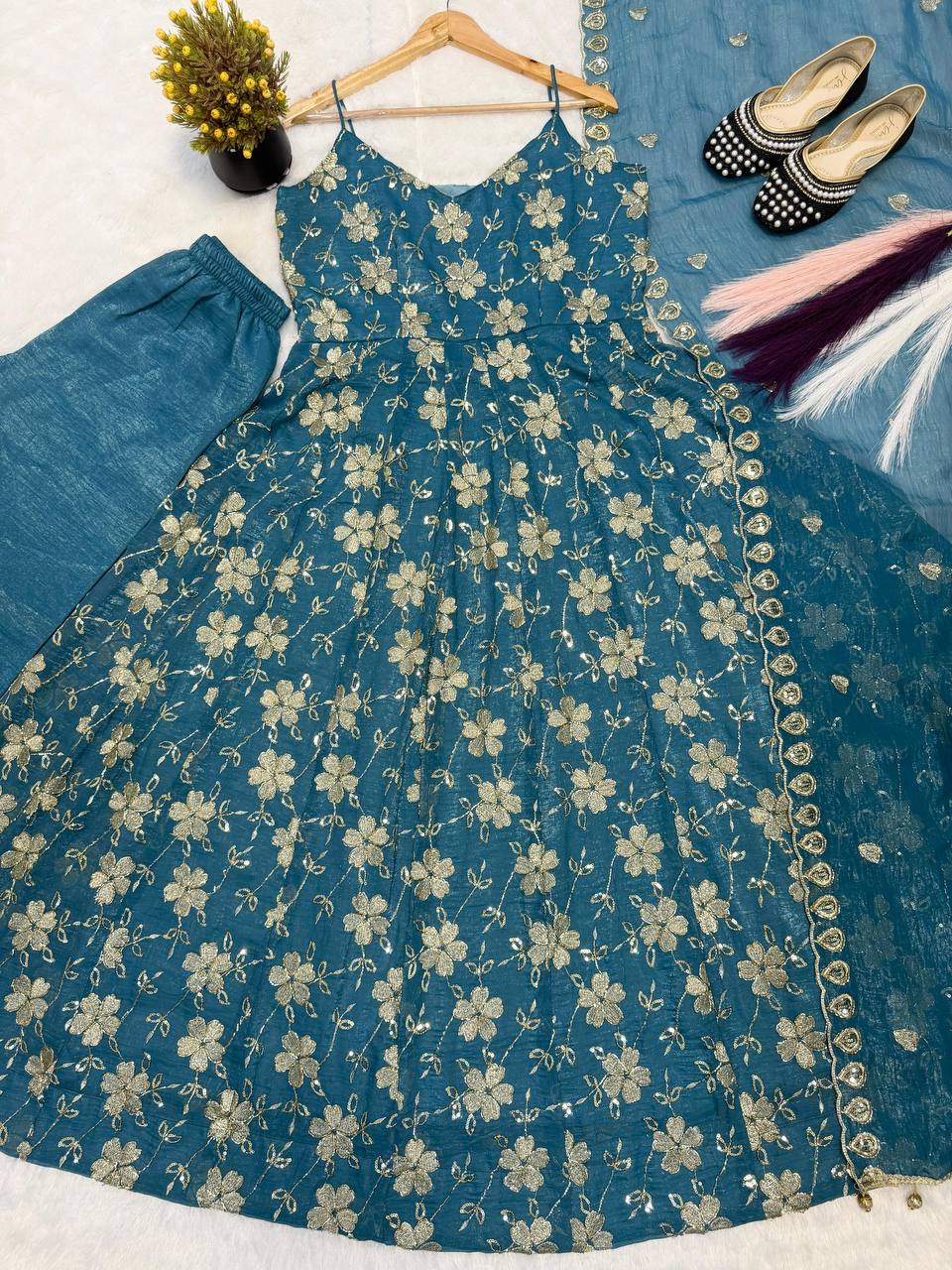 Premium Heavy Crushi Silk Anarkali Suit Set