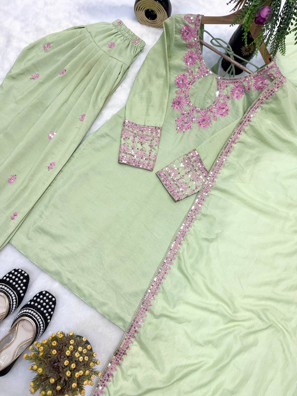 Premium Rayon Cotton Silk Embroidered Farshi Salwar Suit Set