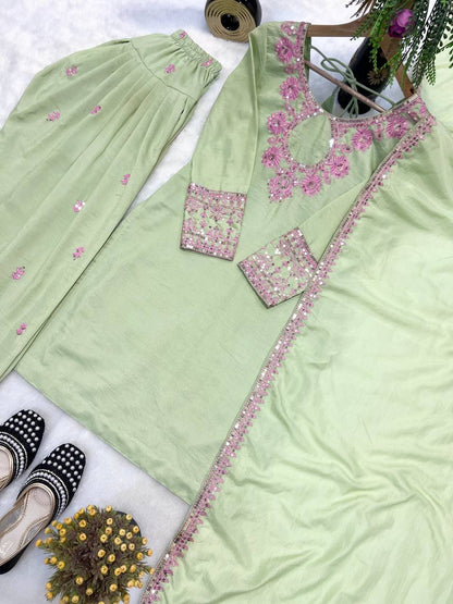 Premium Rayon Cotton Silk Embroidered Farshi Salwar Suit Set