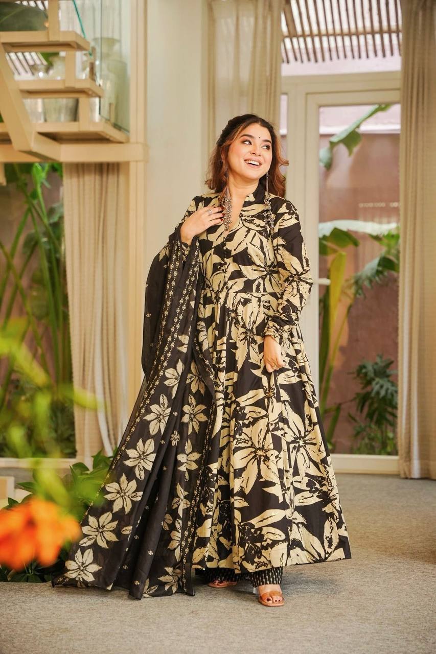 Digital Printed Muslin Cotton Anarkali Suit Set