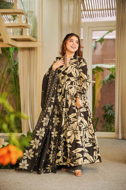 Digital Printed Muslin Cotton Anarkali Suit Set