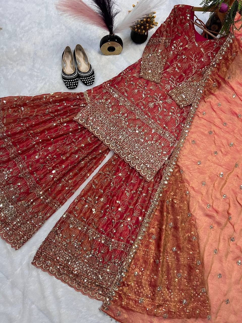 Elegant Heavy Fandy Crushi Silk Sharara Set