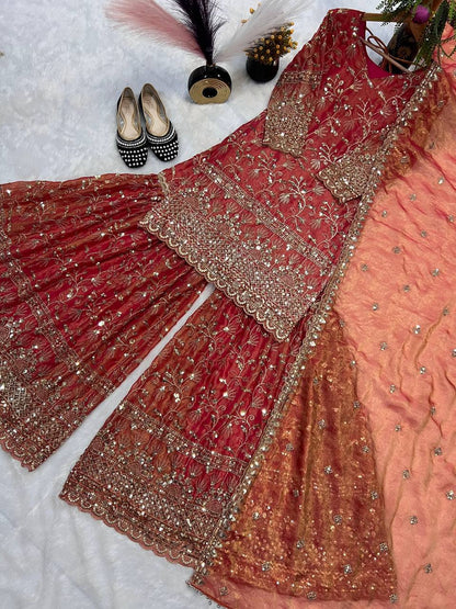 Elegant Heavy Fandy Crushi Silk Sharara Set