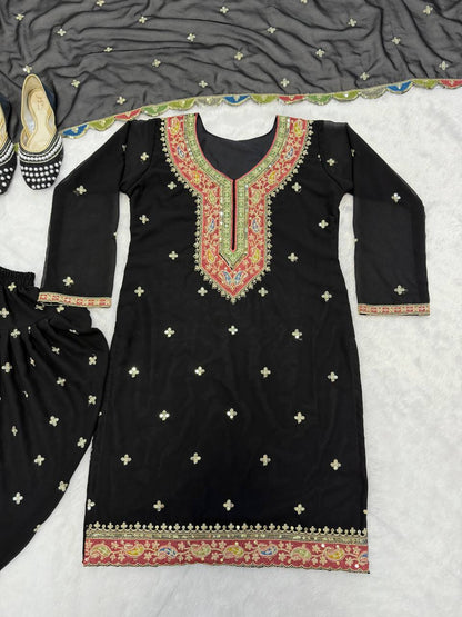Heavy Faux Georgette Embroidered Dhoti Salwar Suit Set