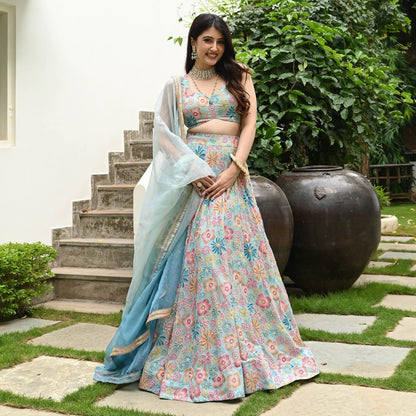 Premium Muslin Silk Multi-Color Digital Print Lehenga Set