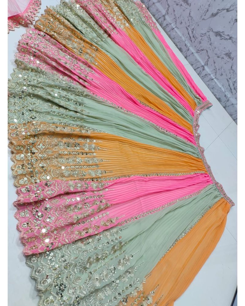 Exquisite Multi-Color Georgette Lehenga Choli with Heavy Sequence Embroidery