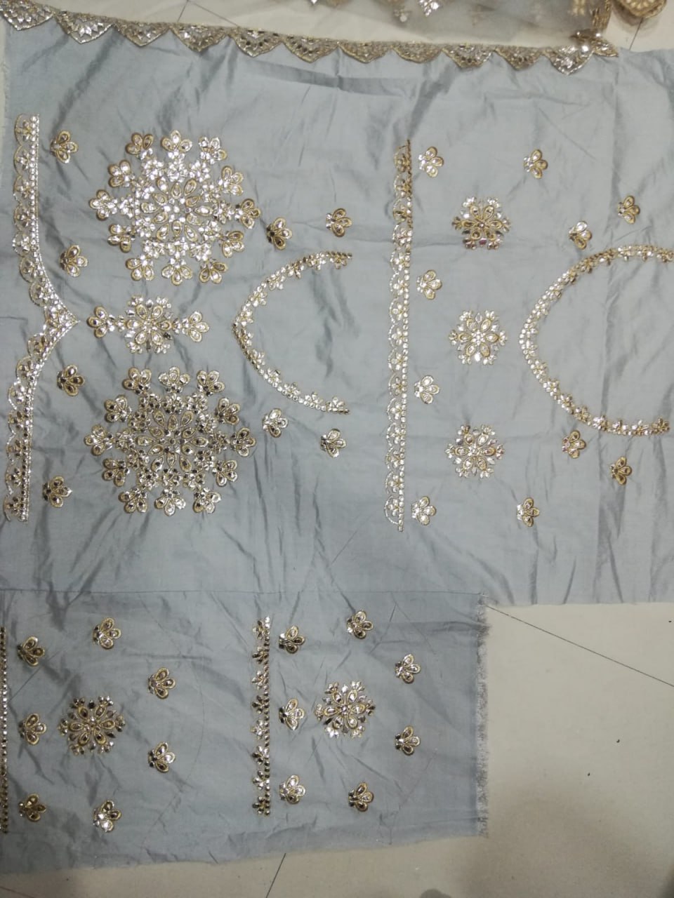 Elegant Gray Net Lehenga Choli with Mirror Jari Embroidery
