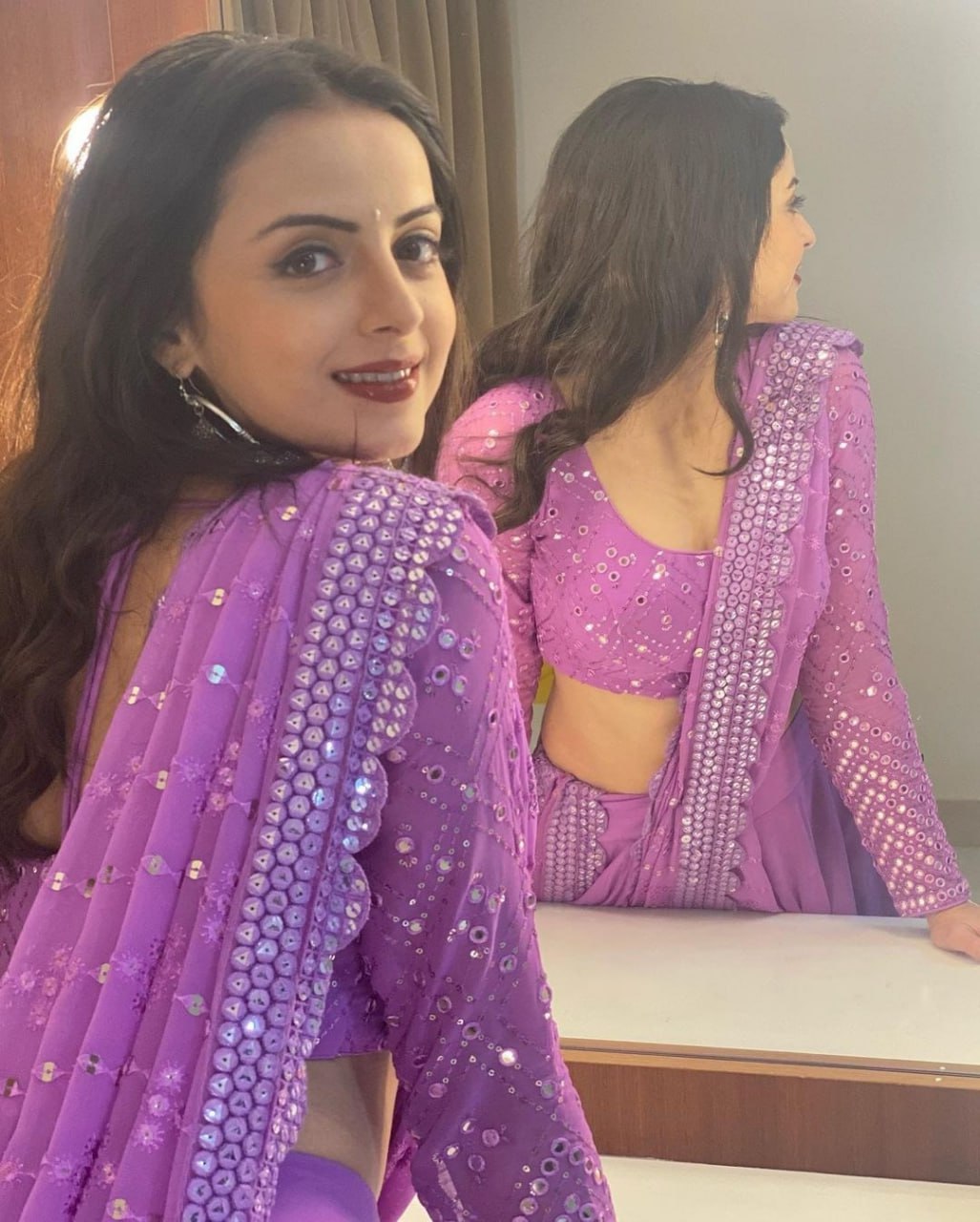Lavender Faux Georgette Sequin Embroidery Lehenga Choli Set