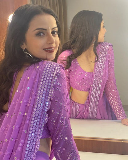 Lavender Faux Georgette Sequin Embroidery Lehenga Choli Set