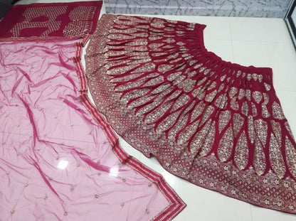 Cherry Red Faux Georgette Lehenga Choli Set