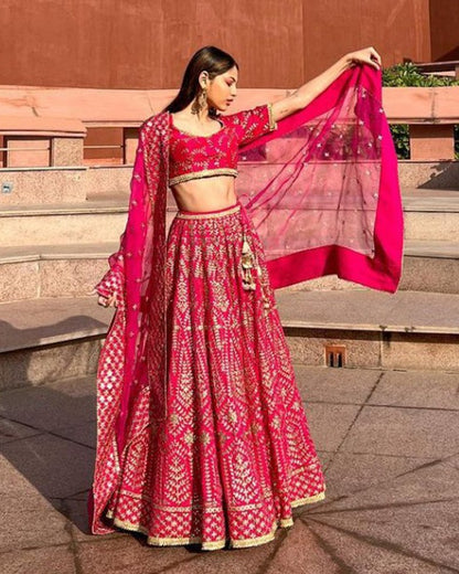 Rani Satin Silk Embroidered Lehenga Choli Set