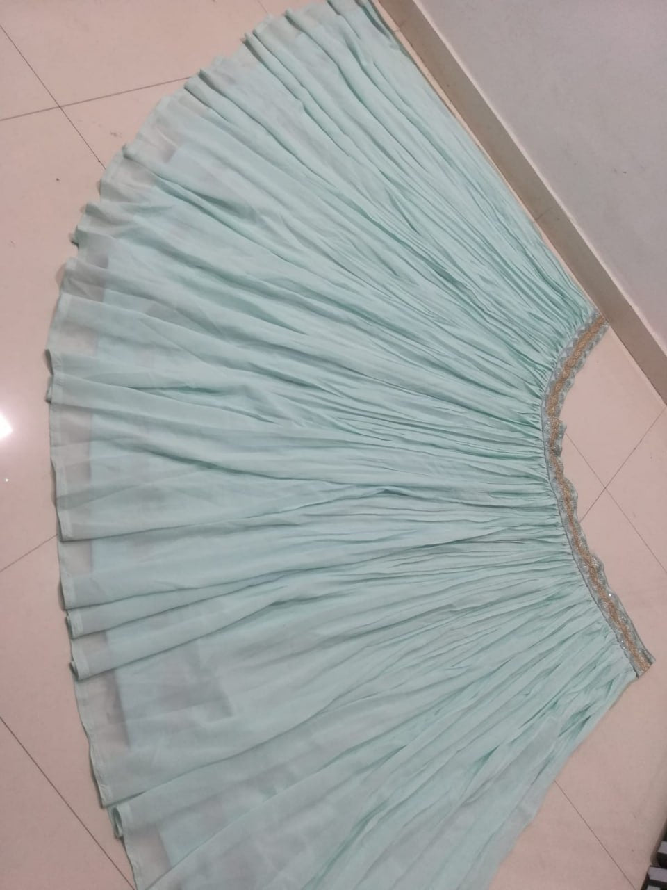 Turquoise Georgette Crush Work Lehenga Set