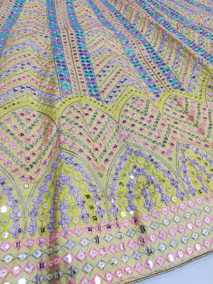 Radiant Yellow Multi-Work Dola Silk Lehenga Set